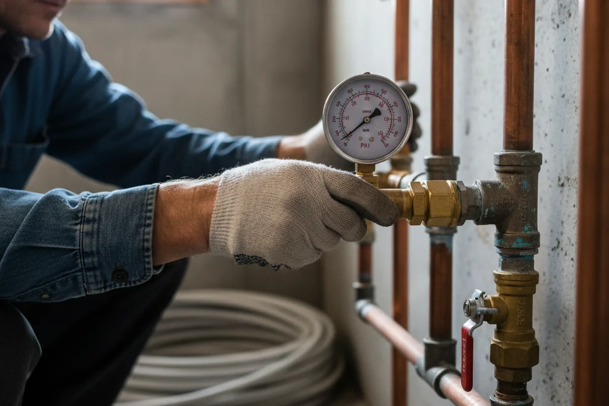 Pressure testing a repaired line during Water Line Repair in Paden City